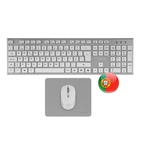 TACENS Zenith WPT Teclado, Mouse y Alfombrilla Wireless Low Profile 3200 DPI Portugués Blanco
