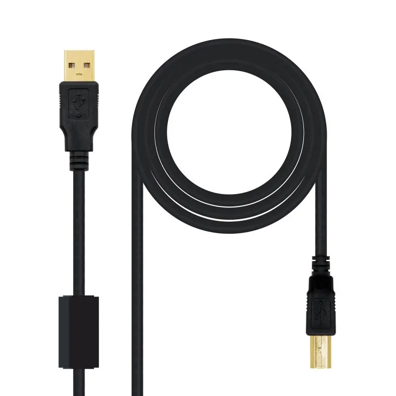 Nanocable Cable de Impresora USB-B 2.0 Macho a USB-A Macho 3m con Ferrita
