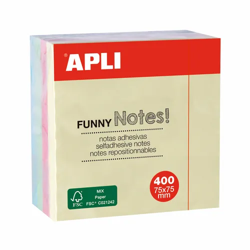 Apli Cubo De Notas Adhesivas Funny 75X75mm 400 Hojas Colores Surtidos Pastel
