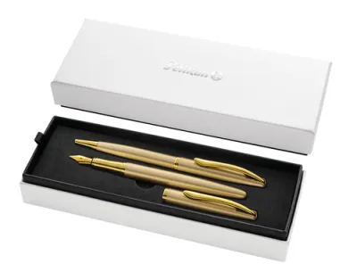 Pelikan Set Bolígrafo + Estilográfica Jazz Noble Elegance Tinta Azul Color Oro Estuche De Regalo