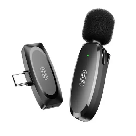 XO MKF08A Micrófono Inalámbrico de Solapa USB-C, Autonomía 6 Horas, Alcance 10 Metros, Negro
