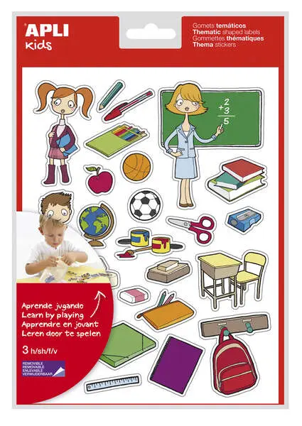 Apli Bolsa de Gomets Temáticos La Escuela - 78 Gomets en 3 Hojas Adhesivo Removible