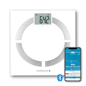 Medisana BS444 Báscula de Análisis Corporal Bluetooth - Peso, IMC, BMR, Composición Corporal, Memoria 8 Usuarios