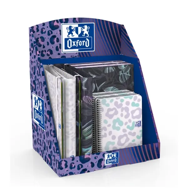 Oxford Dream Tech Expositor Con 14 Productos - 5 Cuadernos De Espiral A4+ - 5 Cuadernos De Espiral A5+ - 4 Carpetas De Anillas A4+ - Colores Surtidos