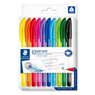 Staedtler 4320 M Pack de 10 Bolígrafos Punta de Bola 1mm Cuerpo Triangular Colores Surtidos