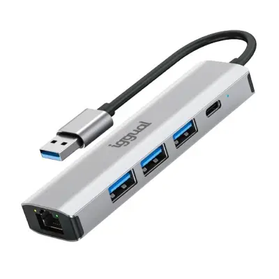 iggual Hub USB-A 5 puertos 3xUSB + RJ45 + tipo C