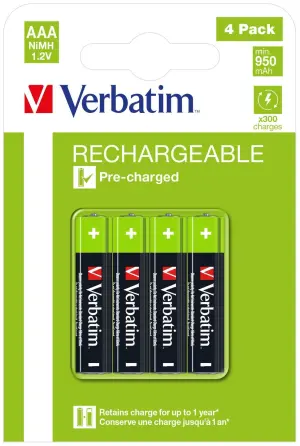 VERBATIM PILAS ALCALINAS RECARGABLES AAA - HR03 - (PACK 4 UDS) (SUSTITUYE 49942)