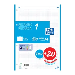 Oxford Recambio Classic 120 Hojas A4 Sueltas 90g 5x5mm 4 Taladros Banda Azul Turquesa