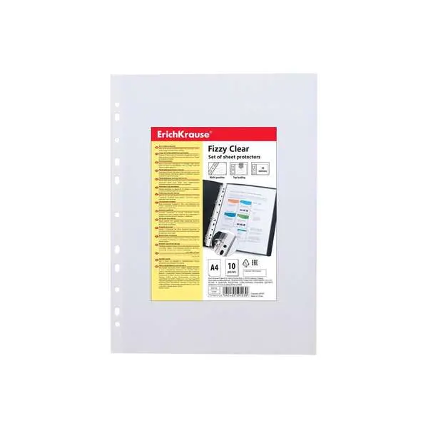 ErichKrause Fizzy Clear Pack de 10 Fundas Multitaladro A4 30mic 11 Taladros Rugosas