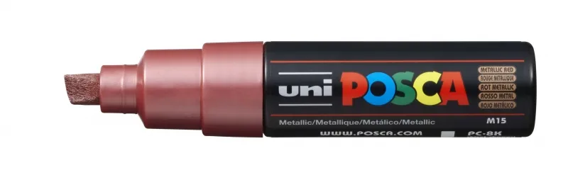 Posca Pc-8K Marcador De Pintura - Punta Biselada Acrilica 8Mm - Tinta Base Al Agua - No Permanente - Resistente A La Luz - Ideal Para Carteleria Y Decoracion - Color Rojo Metálico