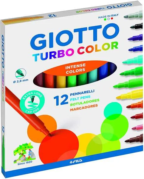 Giotto Turbo Color Pack de 12 Rotuladores Punta Fina 2.8 mm Tinta Lavable Colores Surtidos