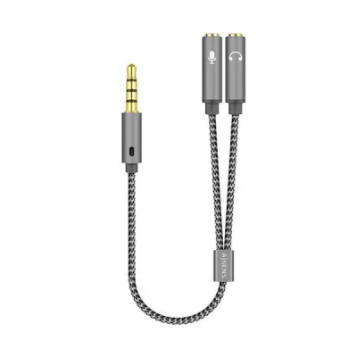 Aisens Cable Adaptador Audio JACK 3.5mm 4 Pines a 2xJACK 3.5mm 3 Pines - 25cm - Gris