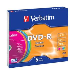 Verbatim Dvd-R Colour, 4.7Gb, 16X, 5 Pack Slim Case, Superficie 5 Colores
