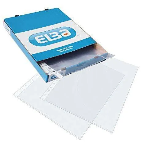 Elba Pack De 100 Fundas Multitaladro Pp 90 Micras - Tamaño Folio - Acabado Piel Naranja - Transparente