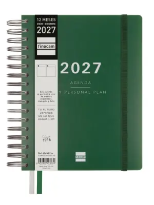 Finocam Tempus Agenda Anual 2027 1 Día Por Página 155x217mm Espiral Doble Verde