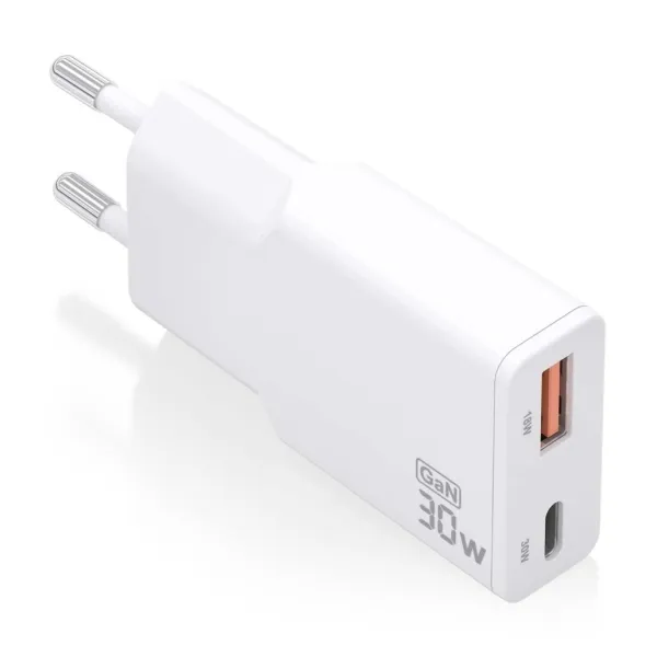 Aisens Cargador Gan Ultra Delgado 30W - 1Xusb-C Pd3.0 Qc4.0 - 1Xusb-A Qc3.0 - Color Blanco