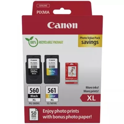 Canon PG560XL Negro + CL561XL Color Pack de 2 Cartuchos de Tinta Originales