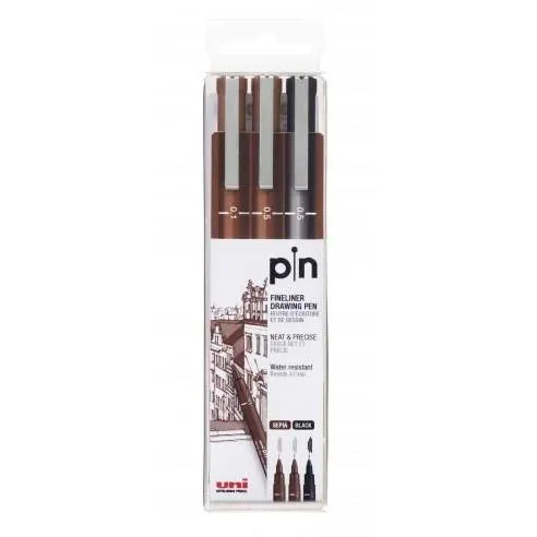 Uniball Rotulador Calibrado Pin-200(S)/3P 0.1/0.5/0.5 Sepia+Negro Estuche 3 Ud