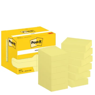 Post-it Pack de 12 Blocs de 100 Notas Adhesivas Reposicionables 38x51mm Amarillo Claro