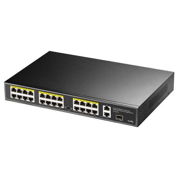 Cudy Fs1026Ps1 Switch Gigabit De 24 Puertos Poe+ De 10/100 Mbits + 2 Puerto De Enlace Ascendente Gigabit + 1 Ranura Sfp De 1,25 Gbps