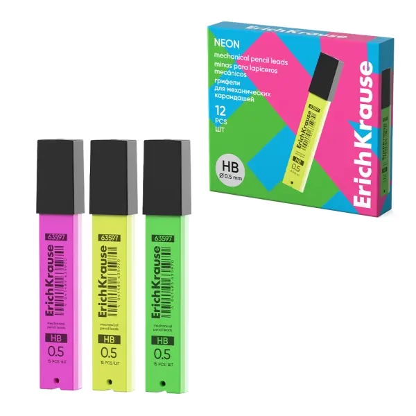 ErichKrause Neon Minas de Repuesto para Portaminas 0.5mm HB - 15 Unidades Surtidas