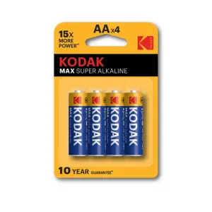 KODAK Pilas AA Super Alcalina Max LR6 2800 mAh Pack de 4 Unidades