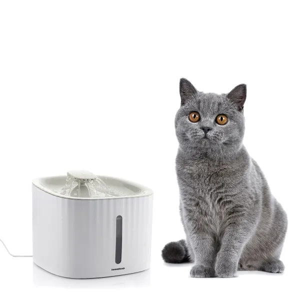 Innovagoods Drinkatt Fuente USB para Mascotas - Capacidad 3L - Silenciosa - Filtros Reutilizables - 3 Modos de Flujo - Indicador Nivel - Facil Limpieza - 19x15x19cm - Color Blanco y Gris