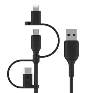 Belkin Cable USB-A 3 en 1 1m 15W 480Mbps USB-C Micro-USB Lightning Negro