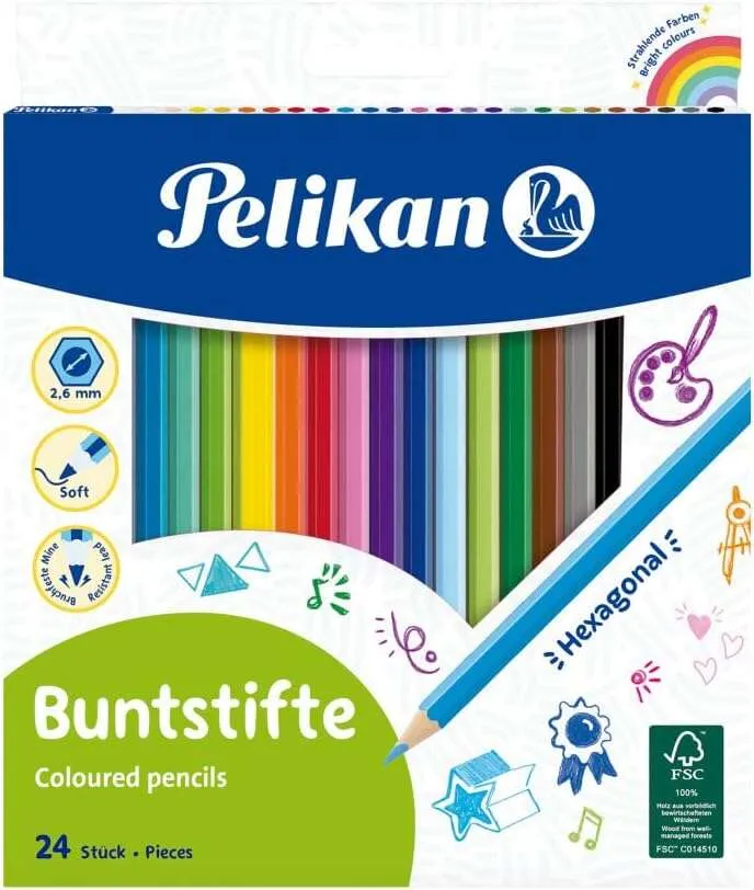 Pelikan Caja De 24 Lapices De Colores Hexagonales Lacados - Mina Antirotura - Fsc