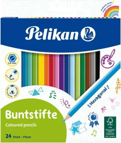Pelikan Caja de 24 Lápices de Colores Hexagonales Lacados - Mina Antirotura - FSC