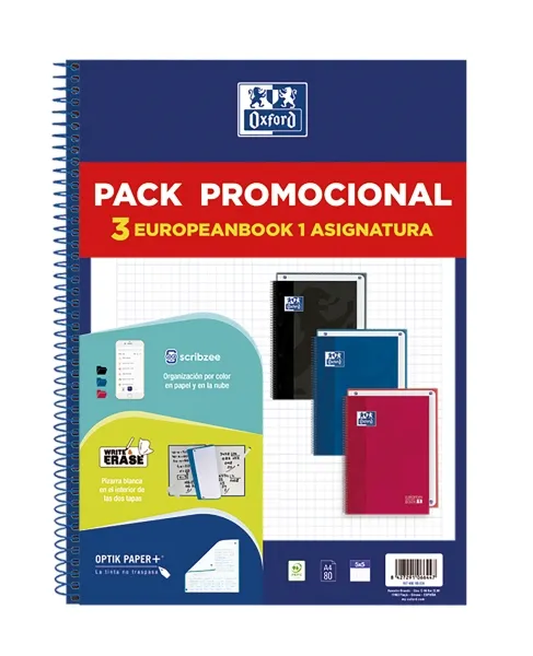 Oxford Cuaderno School Europeanbook Classic Write & Erase 80H A4 5x5 Pack 3 Unidades