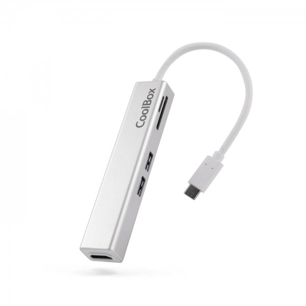 Coolbox Minidock 5 En 1 Usb-C A Hdmi /2Xusb3.0/1Xmicrosd/1Xsdpd - 0.14M - Color Gris Metalizado