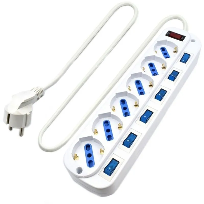 Ewent Regleta de Energía 6 Enchufes Schuko 16A con Interruptor y Protección Sobretensiones 5m Blanco