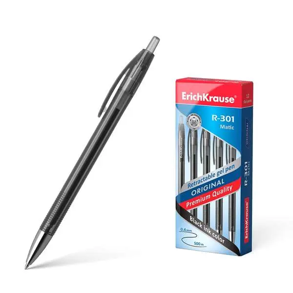 ErichKrause Bolígrafo de Gel Automático R-301 Tinta de Secado Rápido Color Negro
