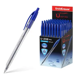 ErichKrause Bolígrafo Automático U-208 Classic Matic - Ultra Glide - Cuerpo Transparente Azul