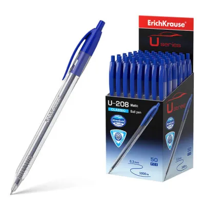 ErichKrause Bolígrafo Automático U-208 Classic Matic - Ultra Glide - Cuerpo Transparente Azul