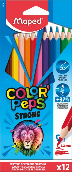 Maped Color'Peps Strong Pack de 12 Lápices Triangulares + 1 Lápiz de Grafito + Sacapuntas