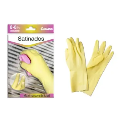 Cegasa Guantes de Látex Talla G 8-8 1/2 Satinados Uso General Color Amarillo