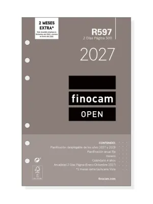 Finocam R597 Recambio Agenda Open Anual 2027 2 Días por Página 117x181mm 6 Taladros