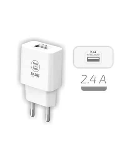 TechOneTech Cargador de Pared 12W con 1 Puerto USB-A - Color Blanco