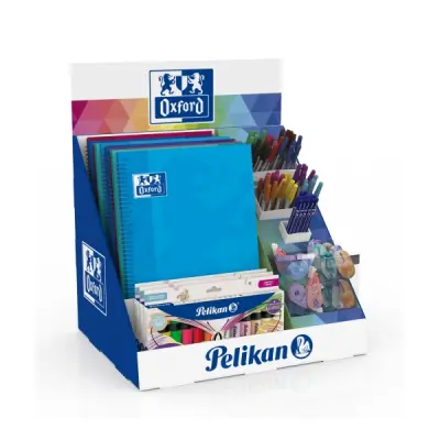 Oxford Expositor con 5 Cuadernos - 20 Correctores en Cinta - 20 Gomas de Borrar - 50 Boligrafos de Colores - 12 Lapiceros de Grafito - 4 Packs de Marcadores Fluorescentes - Colores Surtidos