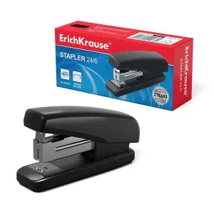 Erichkrause Classic Minigrapadora - Grapa hasta 25 Hojas - Para Grapas 24/6, 26/6 - Plastico Resistente a Golpes - Mecanismo de Acero - Color Negro