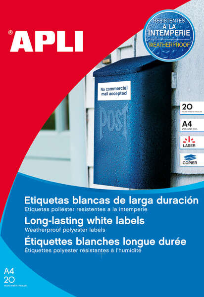 Apli Pack De 960 Etiquetas Blancas Resistentes Intemperie - Tamaño 45.7X21.2Mm - 20 Hojas X 48 Etiquetas