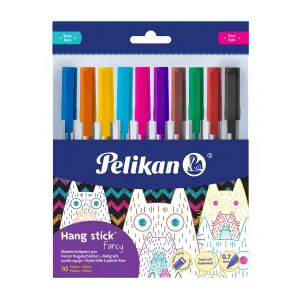 Pelikan Hang Stick Pack de 10 Bolígrafos de Bola 0.7mm Cuerpo Triangular Ergonomico Colores Surtidos