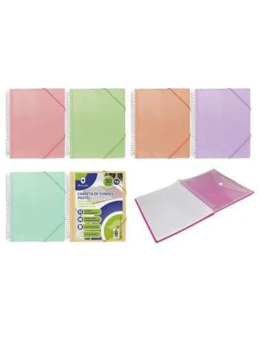 Bismark Carpeta Espiral 30 Fundas Transparentes - Polipropileno - Tamaño A4 - Espiral Plastica Indeformable - Apertura 360 Grados - Gomas de Cierre - Colores Pastel