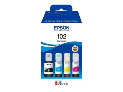 Epson Tinta Bote Nº 102 BK/C/M/Y para ET-4750, ET-3750, ET-3700, ET-2756, ET-2751, ET-2750, ET-2700, ET-15000