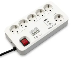 Salicru Regleta SPS SAFE MASTER+ 6 Tomas Schuko 1xUSB-A 2xUSB-C Master/Slave Blanco