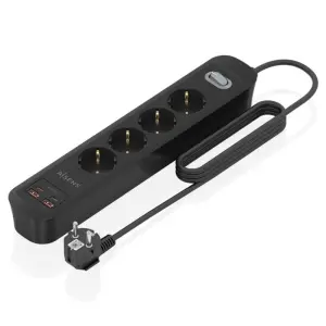 Aisens Regleta 4 Tomas Schuko con 2xUSB-C y 2xUSB-A, 1.4m, Interruptor LED, Power Delivery, Qualcomm 3.0, Negro