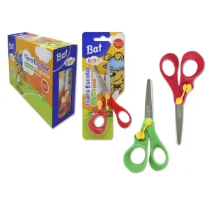 Bismark Tijera Escolar 13cm con Freno, Mangos de Plástico, Punta Roma, 2 Colores Surtidos