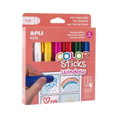 Apli Kids Color Sticks Pack de 6 Temperas Sólidas para Cristales - Colores Surtidos